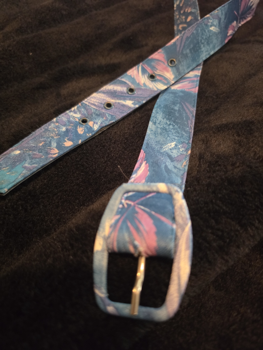 Vtg 1980s Retro Pink & Blue Paint Stroke Fabric Belt